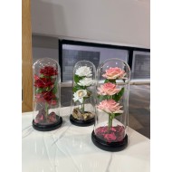 Kupole Qelqi me 3 Trendafila dhe Drite LED