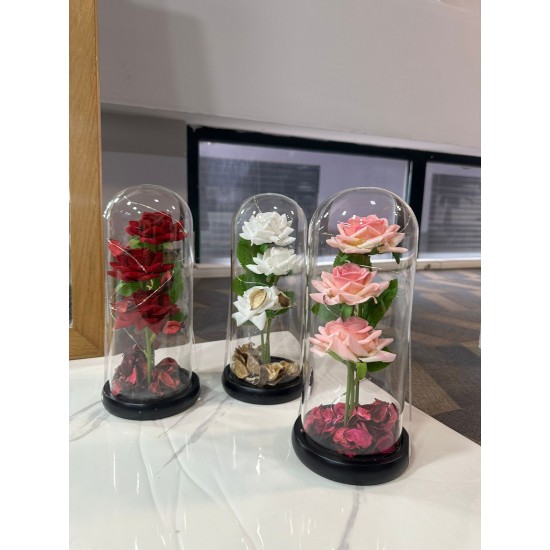 Kupole Qelqi me 3 Trendafila dhe Drite LED