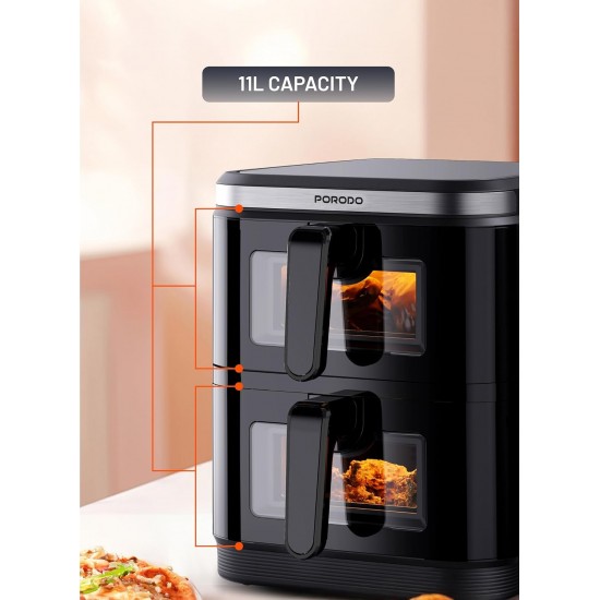 Friteze me Ajer me dy Ndarje | Porodo Double Stack Air Fryer 11L 2800W