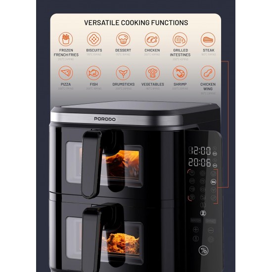 Friteze me Ajer me dy Ndarje | Porodo Double Stack Air Fryer 11L 2800W