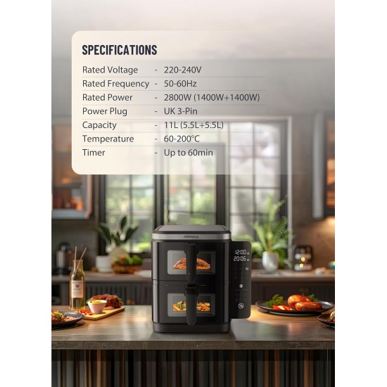 Friteze me Ajer me dy Ndarje | Porodo Double Stack Air Fryer 11L 2800W