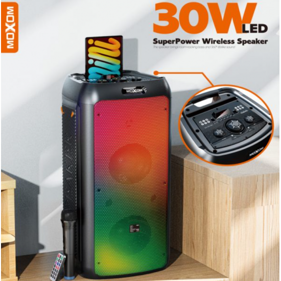 Boks me Bluetooth MOXOM MX-SK54 30W me Drite LED dhe Mikrofon 