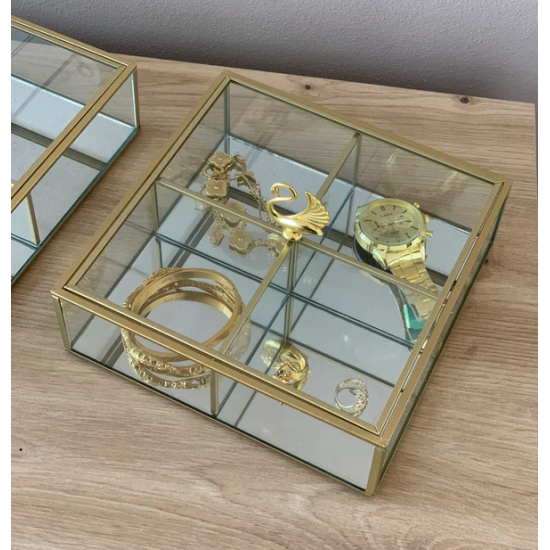 Kuti Dekorative Xhami me Detaj Gold  