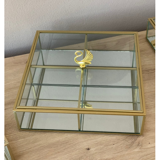 Kuti Dekorative Xhami me Detaj Gold  