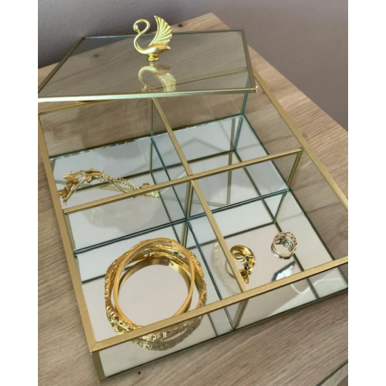 Kuti Dekorative Xhami me Detaj Gold  