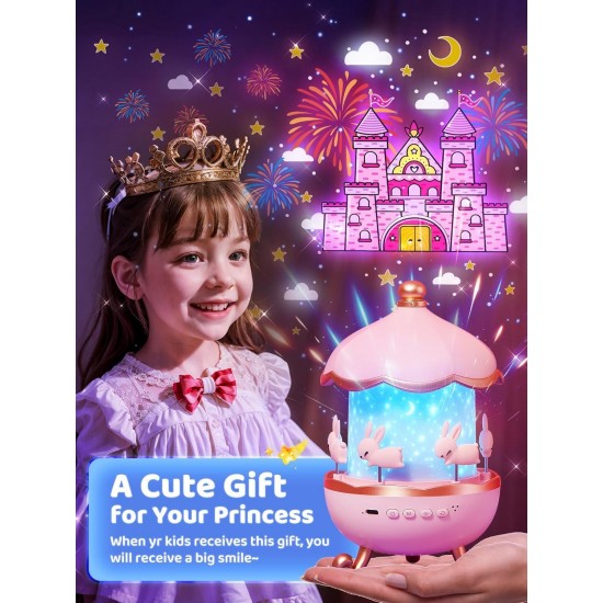 Projektor per Femije | Bunny Carousel Night Light Projector 