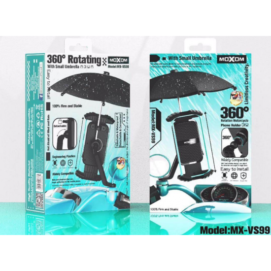 Mbajtese Telefoni per Biciklete/Motorr| Moxom VS99 Phone Holder With Small Umbrella