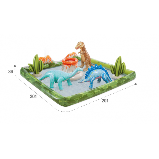 Pishine me Dinozaur dhe Lodra Uji per Femije 201 x 201 x 36 cm