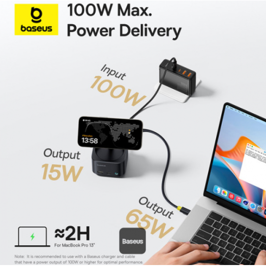 Baseus MagPro II 7-in-1 Hub me Karikim Magnetik 15W 