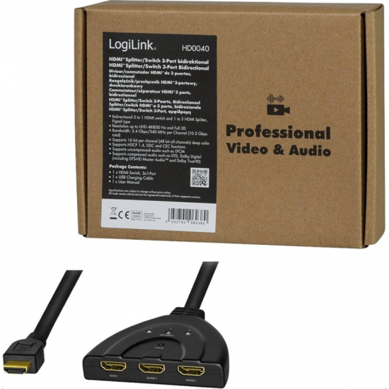 Switch LogiLink me 3 Porta HDMI (1x3/3x1) 4K/30 Hz HD0040