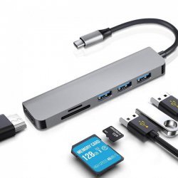 AIRSKY 6 in 1 USB-C Hub + Card Reader| Pajisje Rrjeti