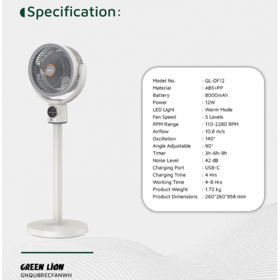 Ventilator me 3 Helika Green Lion | Quad Flex Fan Rechargeable