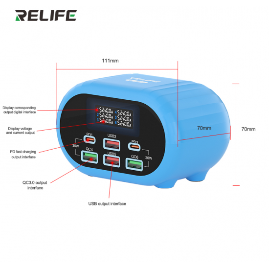 Stacion Karikimi RELIFE 72W  | RL-309U Smart 6 Port Charger