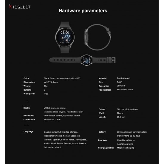 Smartwatch me Bluetooth Kieslect K10