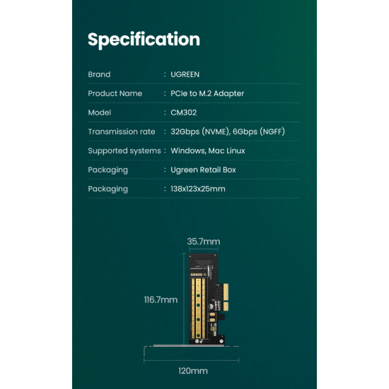 UGREEN M.2 NVME to PCI-E 3.0 x 4 EXPANSION CARD