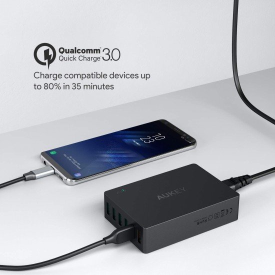 Karikues Aukey me 6 Porta USB per iPhone, Samsung, Huawei, Xiaomi etj