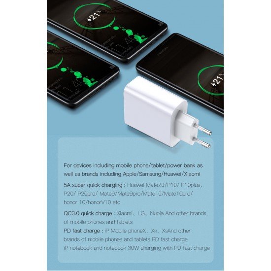 Karikues Baseus me 2 Porta ( USB + Type-C ) Fast Charger 20W