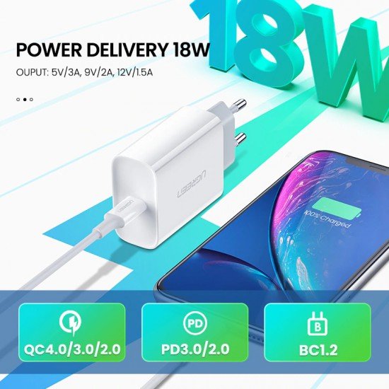 Karikues Ugreen Fast Charger per iPhone 11/ X/ Xs/ 8, Xiaomi Karikues Ugreen Fast Charger per iPhone 11/ X/ Xs/ 8, Xiaomi