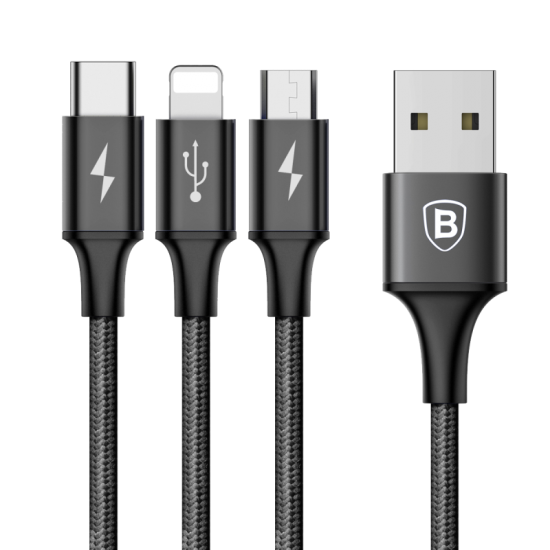 Fishe Karikimi Baseus 3 ne 1 Type-C + Micro USB + Lightning(iPhone)