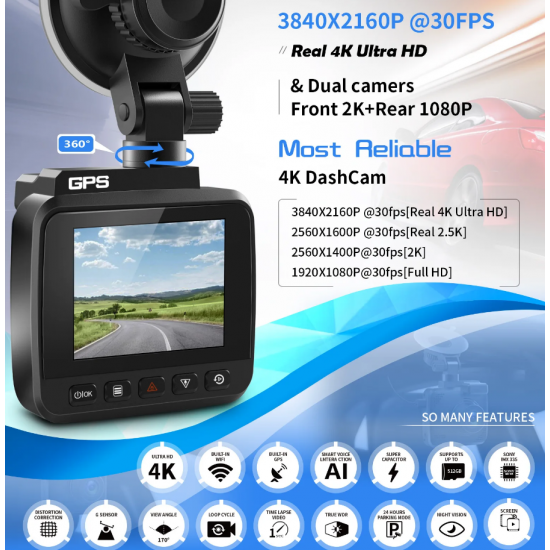 Kamera per Makine MANON Dash Cam 4K Ultra HD | GPS | 24 Hour Parking Monitor