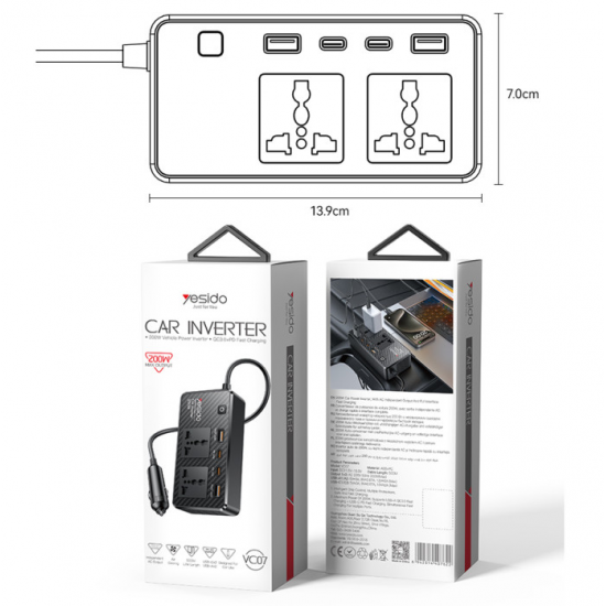 Konvertues Energjie per Makine Yesido | VC07 Car Inverter 200W