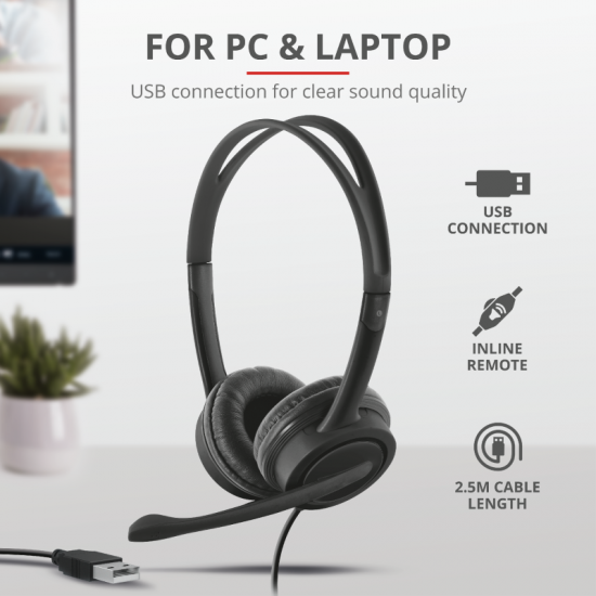 Kufje Trust Mauro per Call Center |  USB Headset per PC dhe Laptop